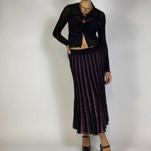 90s grunge sparkly accordion purple and black maxi skirt